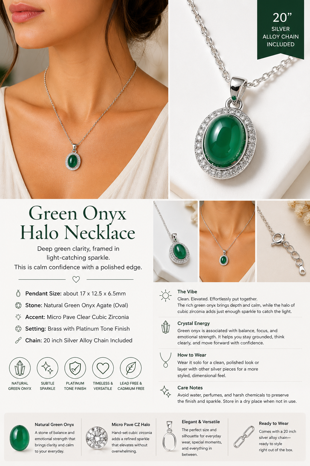 Green Onyx Halo Necklace