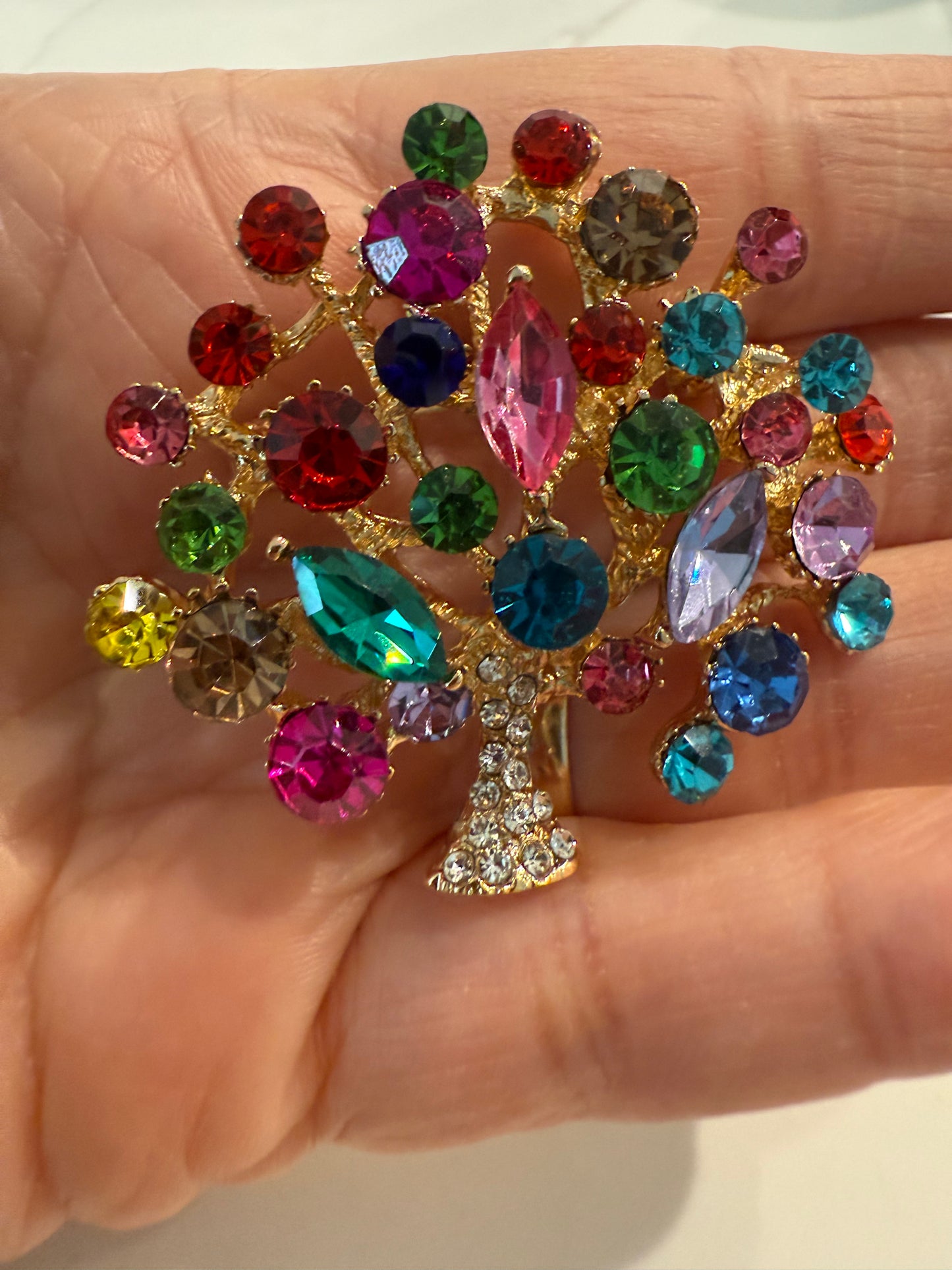 Colorful Rhinestone Christmas Tree Brooch | Festive Holiday Pin