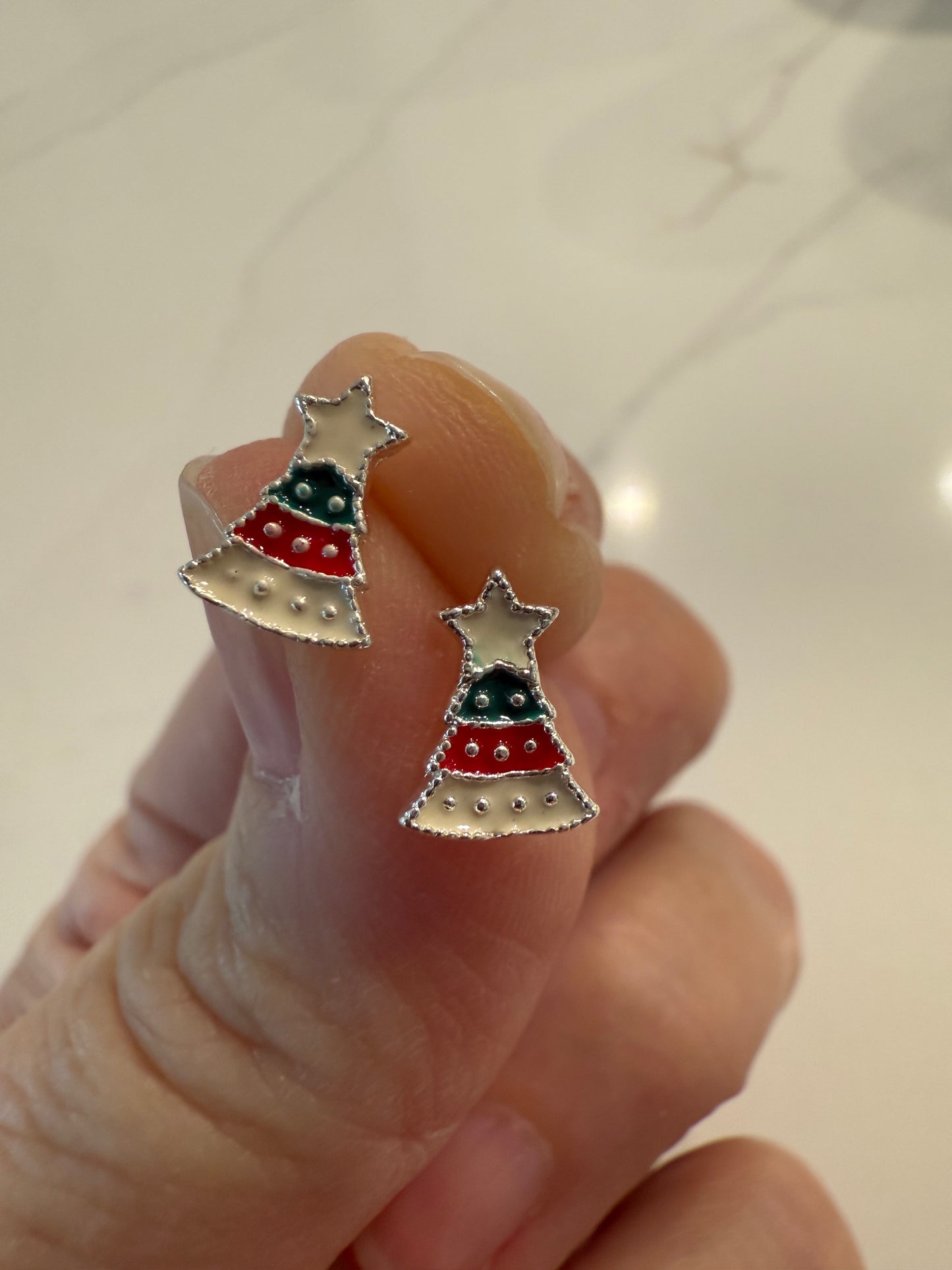 Christmas Tree Stud Earrings | Festive Platinum Holiday Jewelry