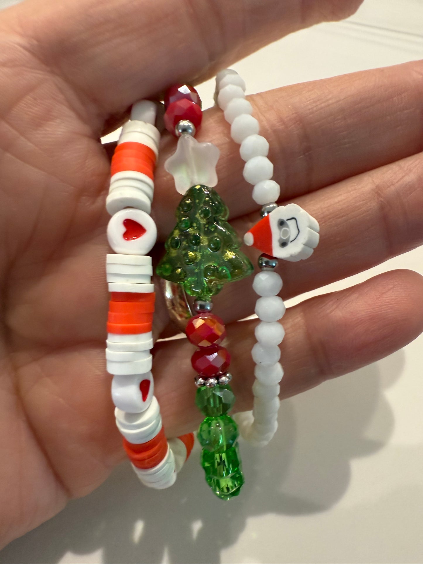 Christmas Beaded Bracelet Set – 3 Stackable Holiday Styles