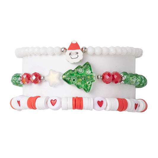 Christmas Beaded Bracelet Set – 3 Stackable Holiday Styles