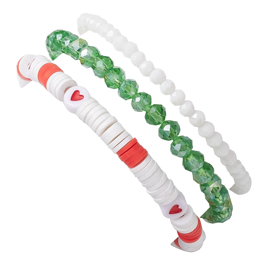Christmas Beaded Bracelet Set – 3 Stackable Holiday Styles