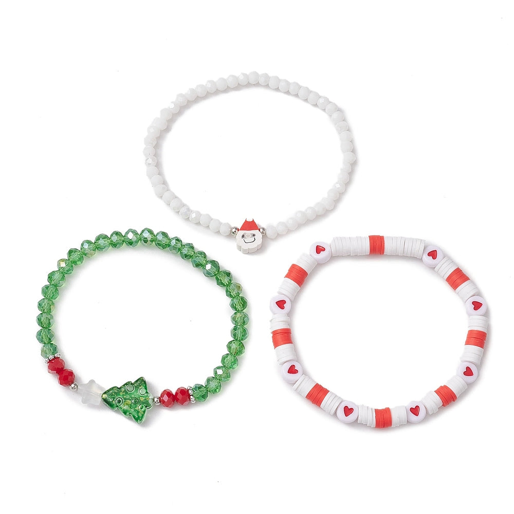 Christmas Beaded Bracelet Set – 3 Stackable Holiday Styles