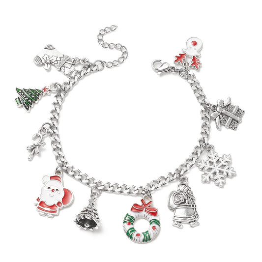 Christmas Tree, Wreath &amp; Santa Claus Holiday Charm Bracelet
