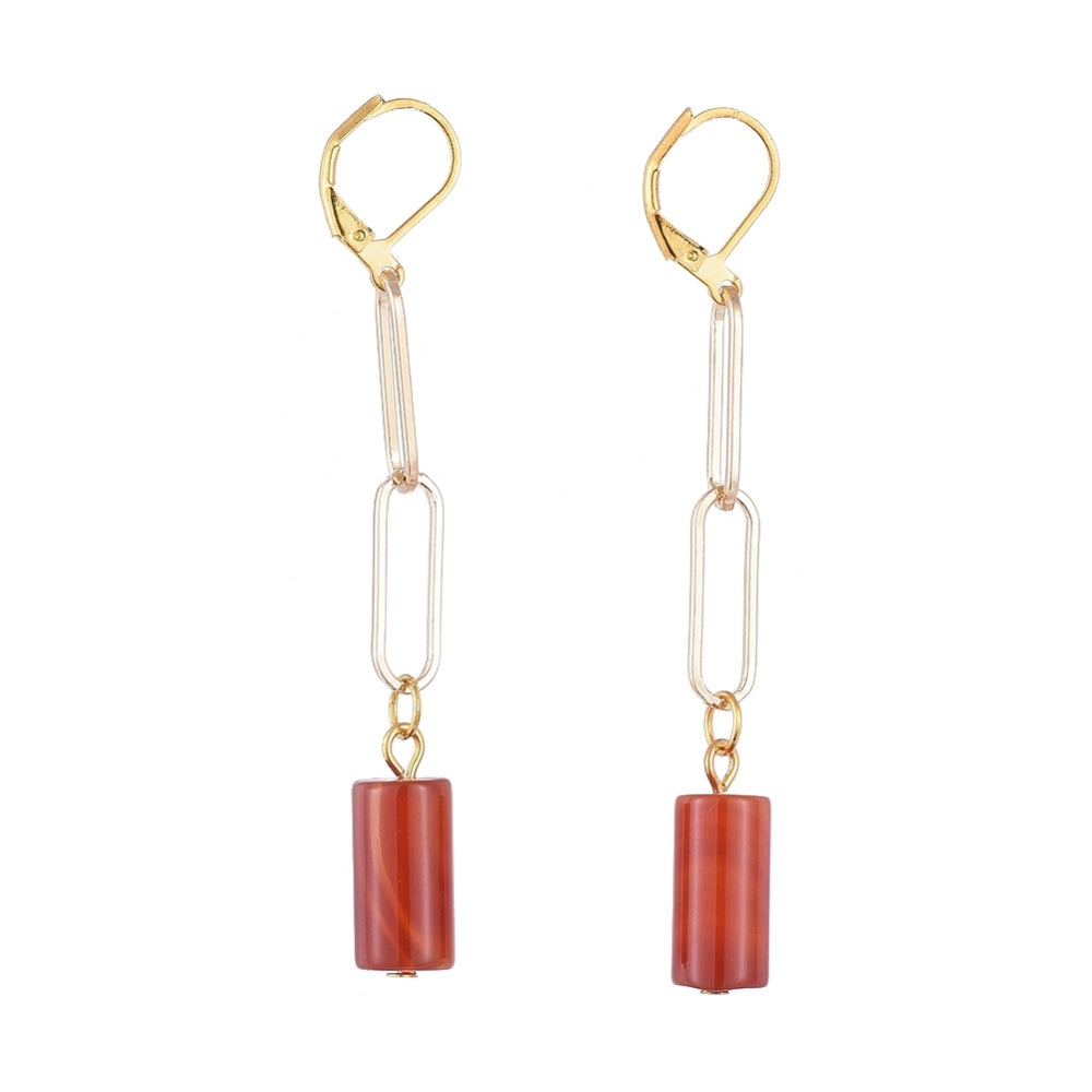 Carnelian Paperclip Chain Dangle Earrings