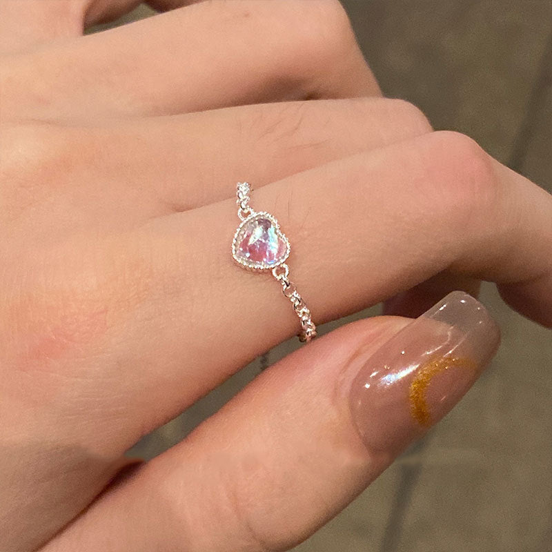 Sterling Silver Moonstone Chain Ring