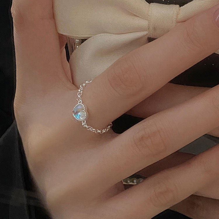 Sterling Silver Moonstone Chain Ring
