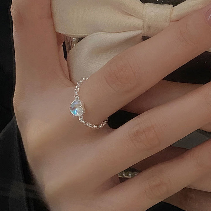 Sterling Silver Moonstone Chain Ring