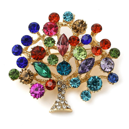 Colorful Rhinestone Christmas Tree Brooch | Festive Holiday Pin