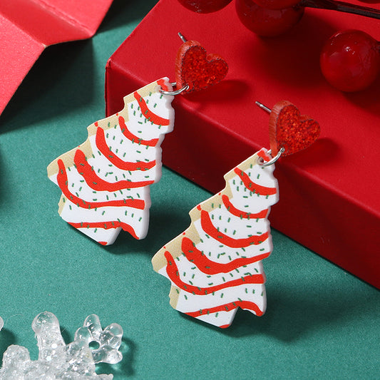 Festive Christmas Tree Acrylic Earrings – Holiday Heart Studs