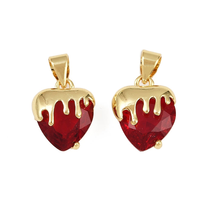 Melting Heart Charm – 18K Gold Plated Brass with Red Glass Stone