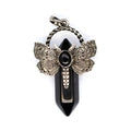 Obsidian Moth Relic Pendant Necklace