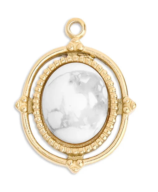 18k Gold PVD Howlite Roped Frame Oval Charm