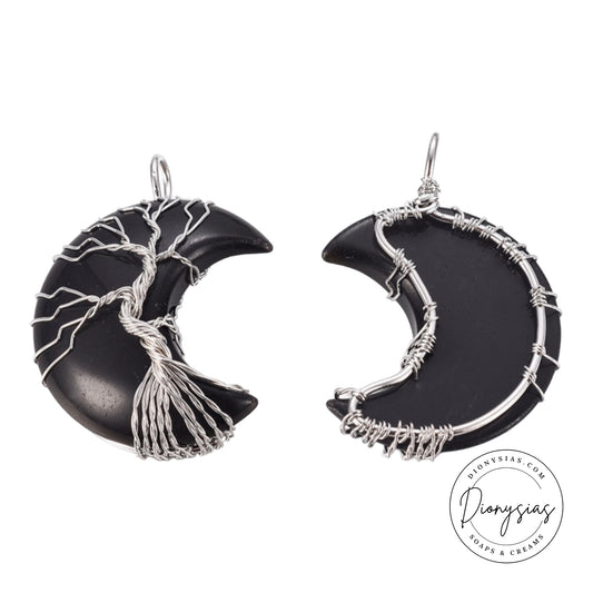 Black Obsidian Wire Wrapped Crescent Moon Necklace