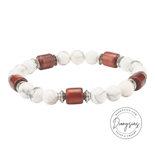 Howlite Beaded /Wood & Alloy Beads Bracelet