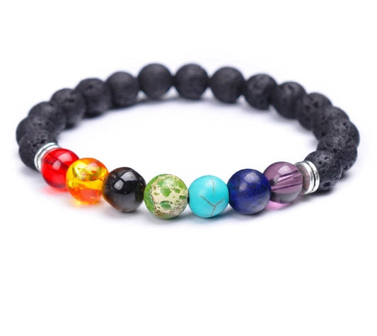 Chakra Beaded Bracelet w/Silver Alloy