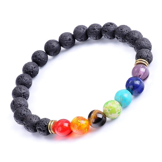 Chakra Beaded Bracelet w/Gold Alloy