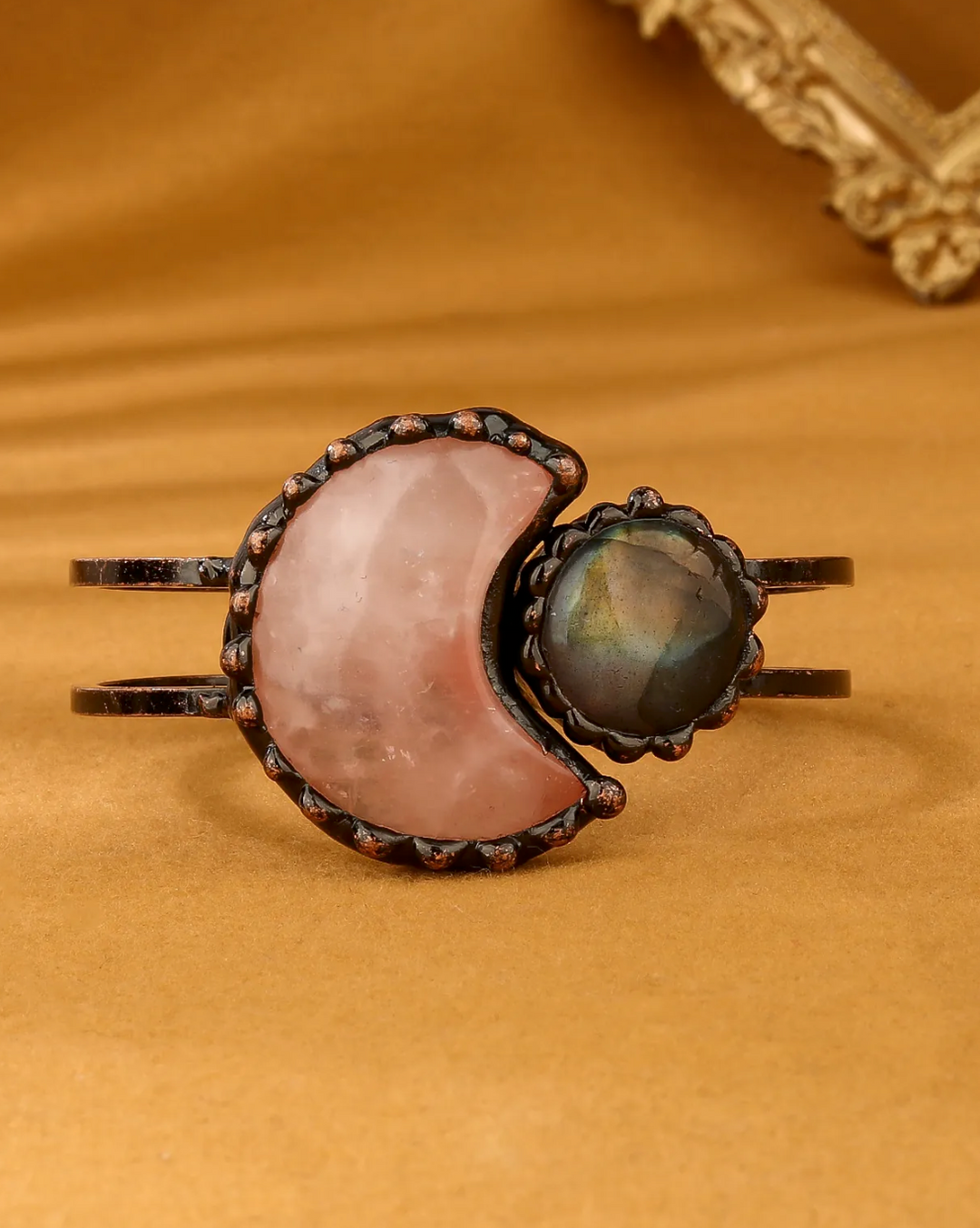Moon Crescent Rose Quartz Cuff Bracelet