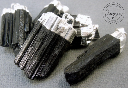 Raw Black Tourmaline Pendant with Silver Plated Cap