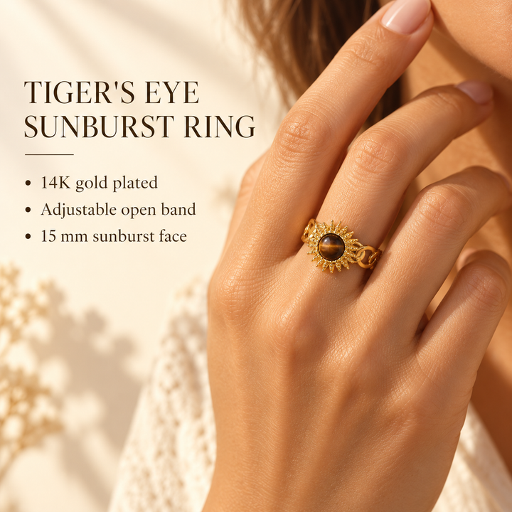 14 k plated Tiger’s Eye Sunburst Open Ring