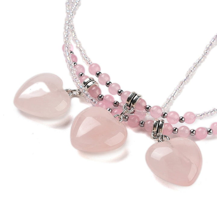 Rose Quartz Heart Seed Bead Necklace