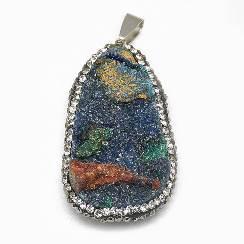 Raw Azurite & Rhinestone Necklace