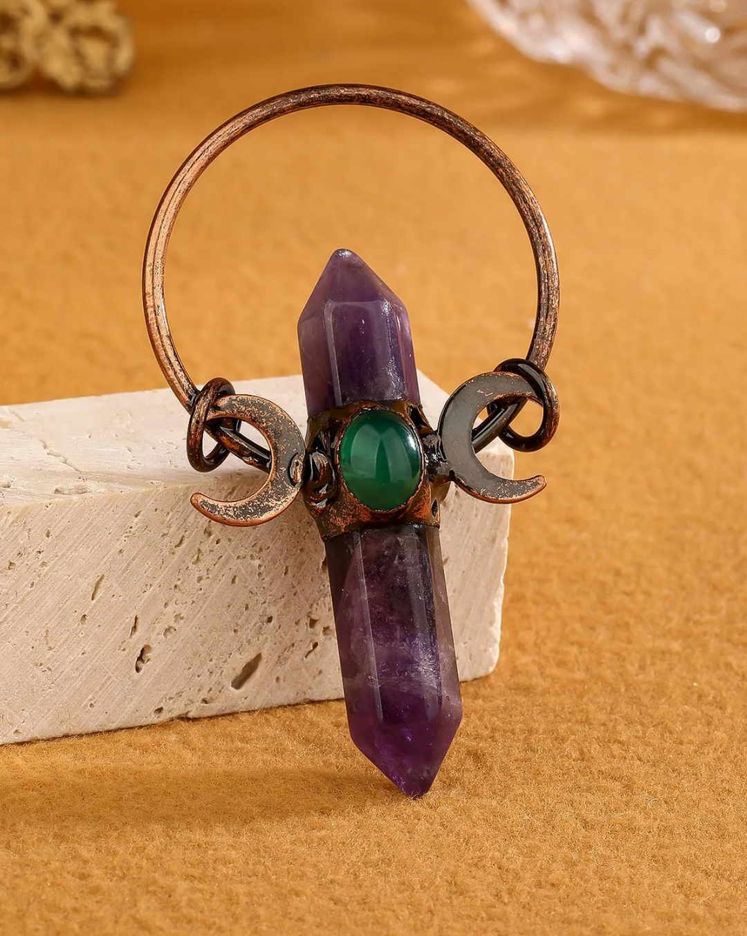 Triple Moon Goddess Amethyst Relic Necklace