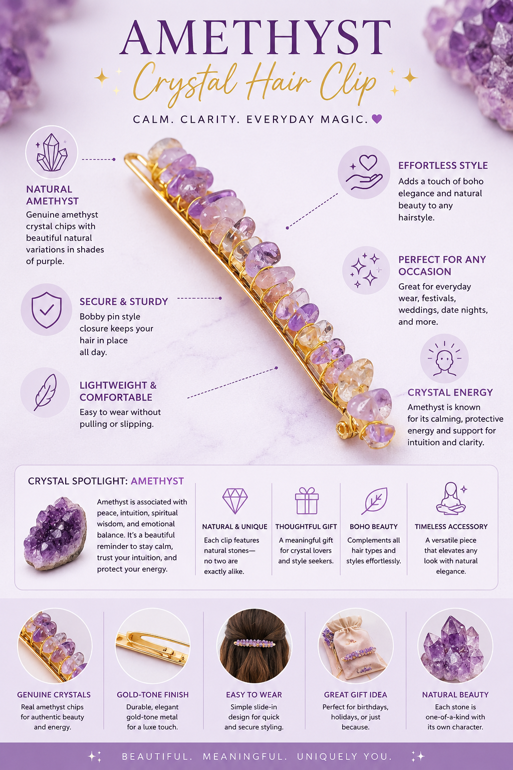 Amethyst Hair Clip