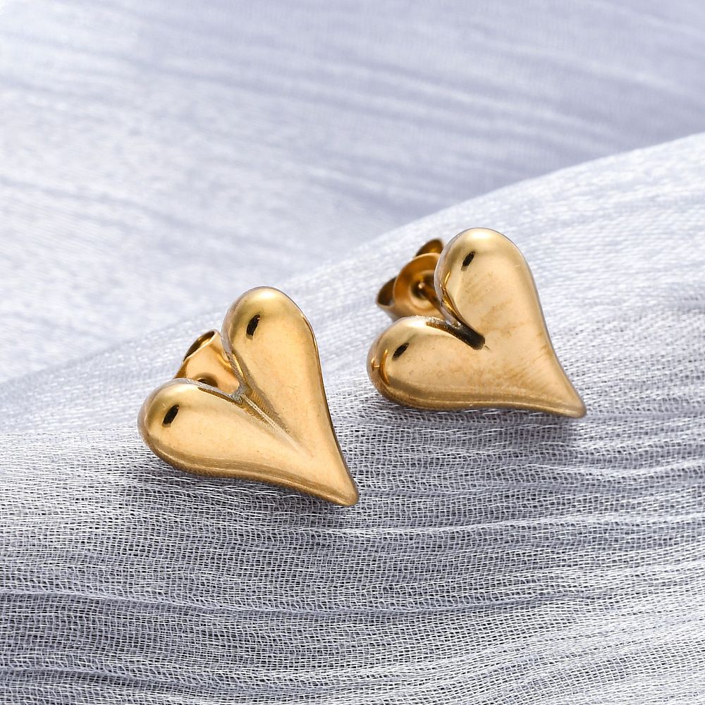 Gold Heart Stud Earrings