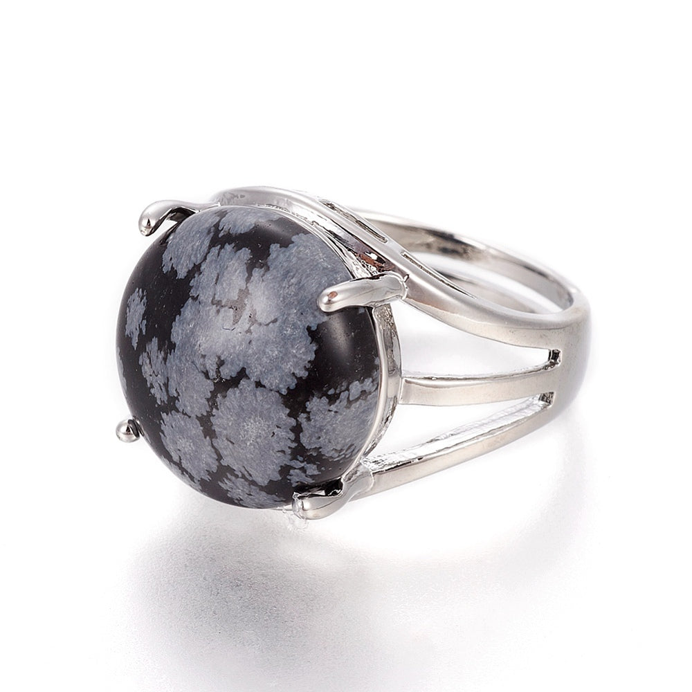 Snowflake Obsidian adjustable ring