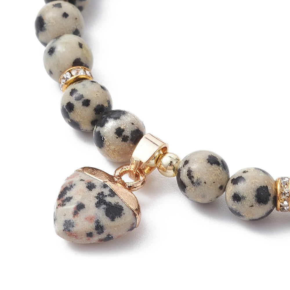 Dalmatian Jasper Bracelet with Heart Charm