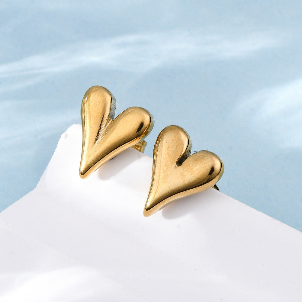 Gold Heart Stud Earrings