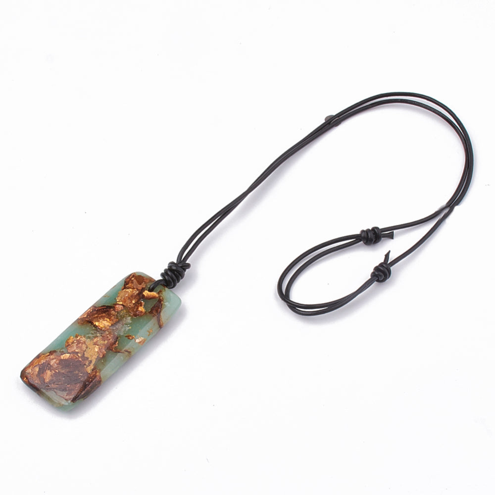 Bronzite and Aqua Terra Jasper Pendant Necklaces, with Leather Cord