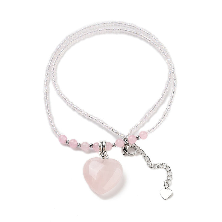 Rose Quartz Heart Seed Bead Necklace