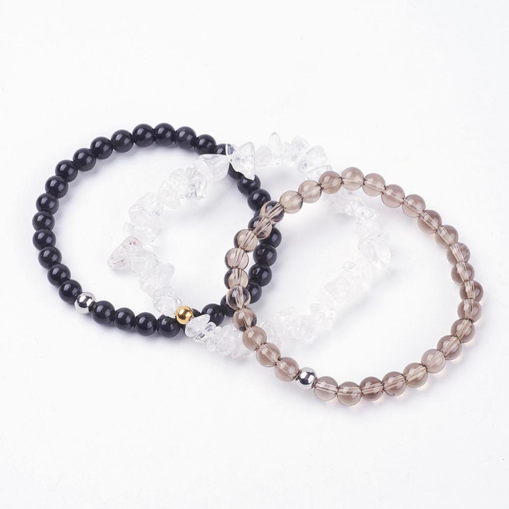 Smokey Quartz, Black Obsidian & Clear Crystal  bracelets