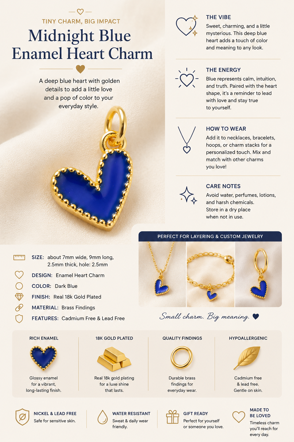 Blue Enamel Heart Charm