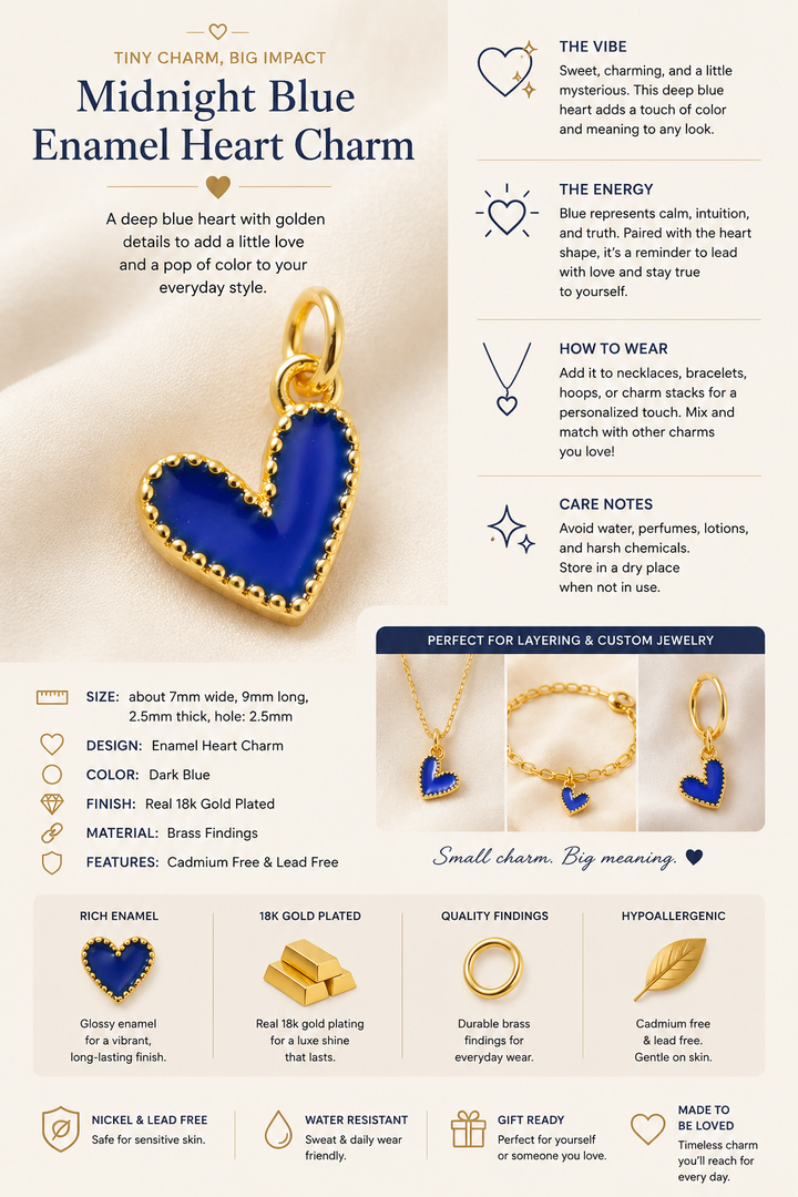 Blue Enamel Heart Charm