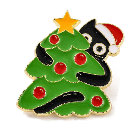 Christmas Tree w/Cat  Enameled Pin