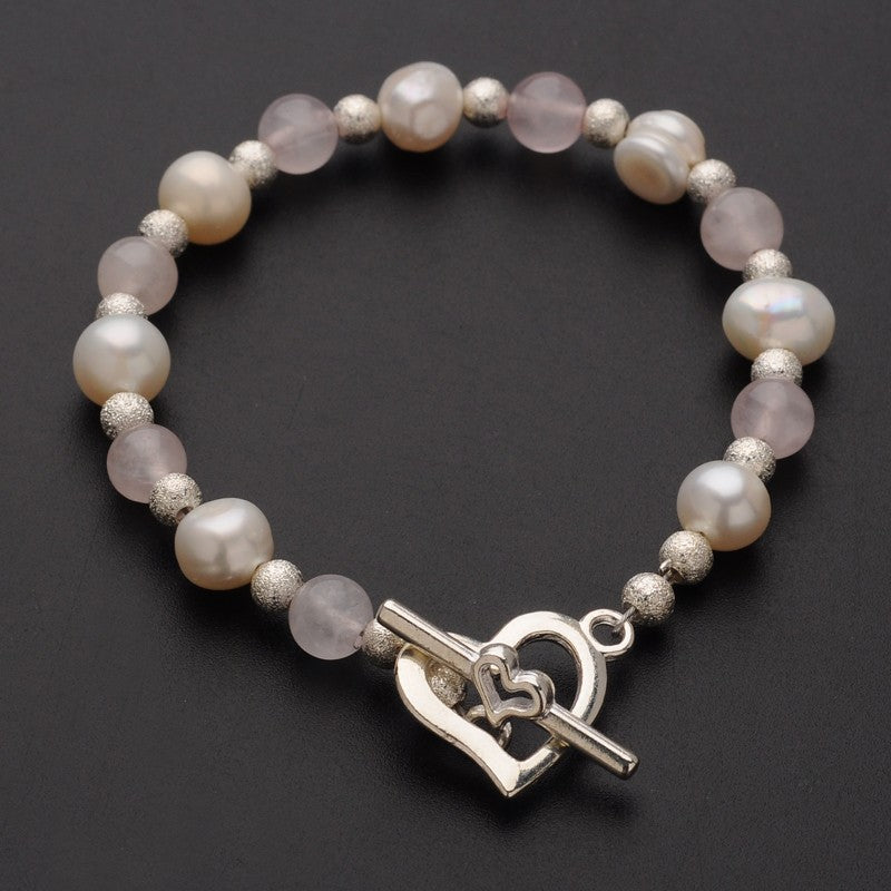 Rose Quartz & Freshwater Pearl Toggle Bracelet