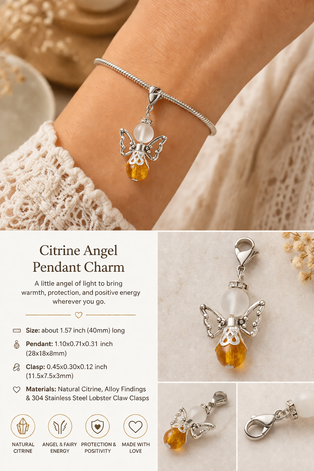 Citrine Angel Fairy Charm