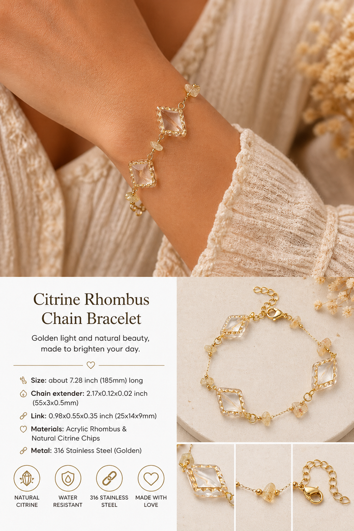 Citrine Rhombus Chain Bracelet