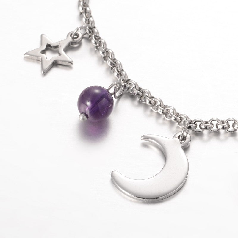 Moon & Star Amethyst Charm Bracelet