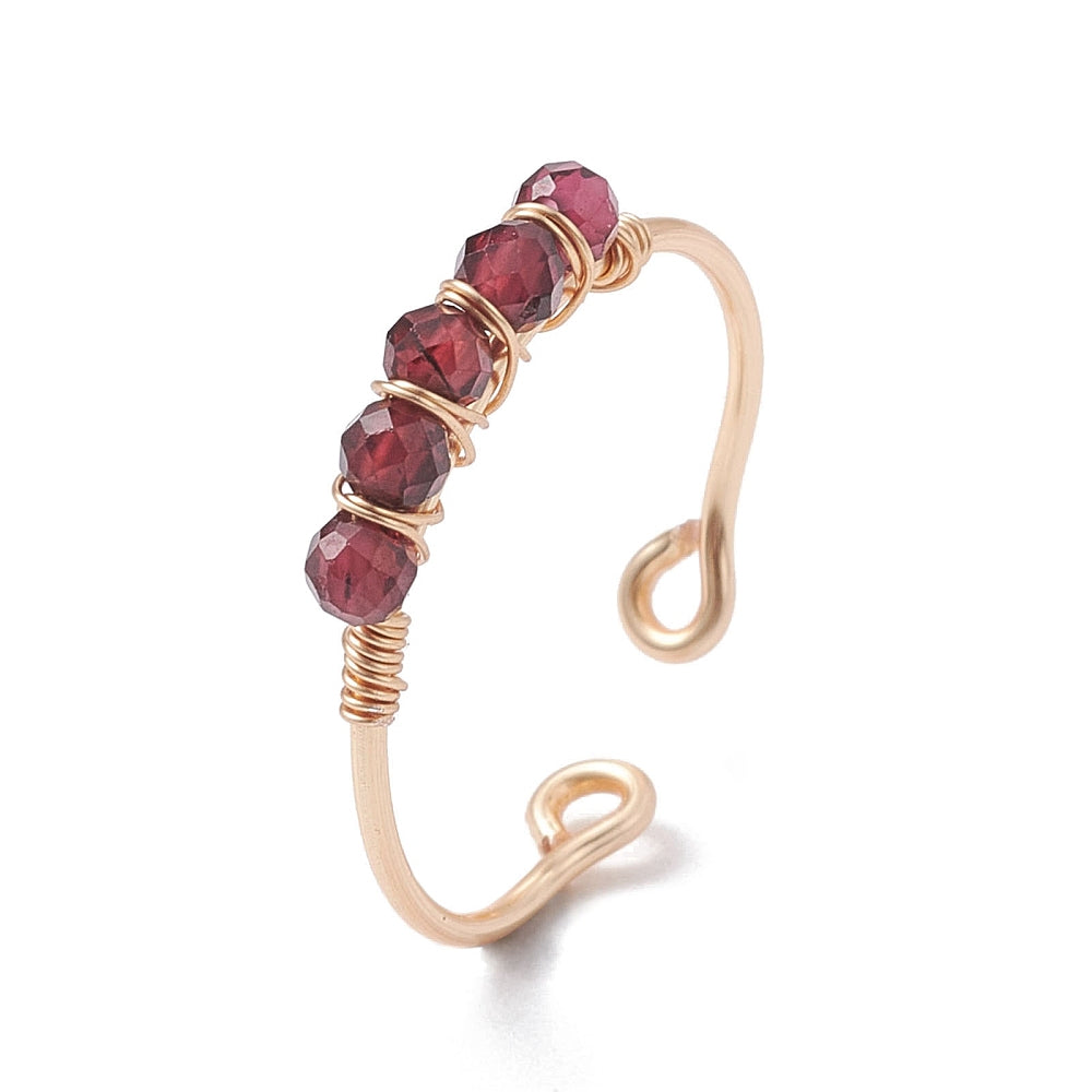 Garnet - Copper Wire Wrapped Cuff Ring