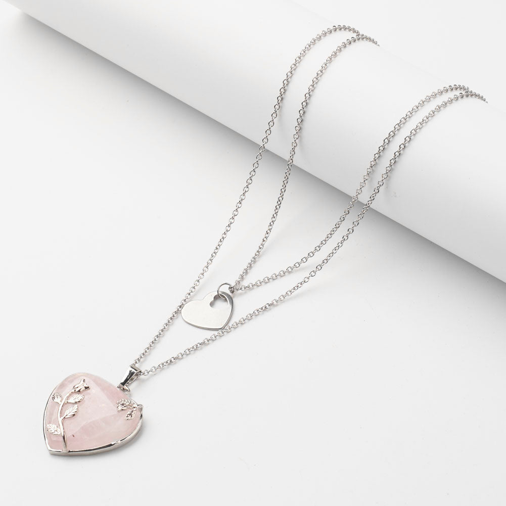 Rose Quartz Double Layer Heart Necklace