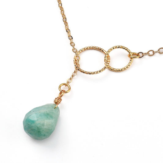 Amazonite Tear Drop Double Ring Necklace