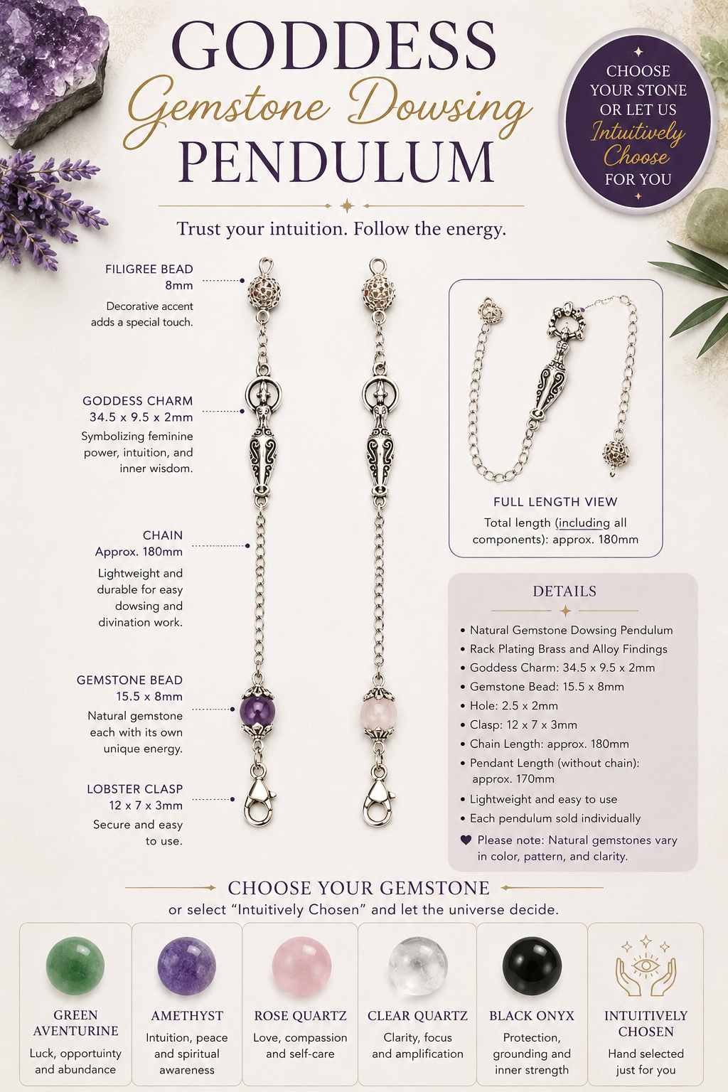 Goddess Gemstone Dowsing Pendulum