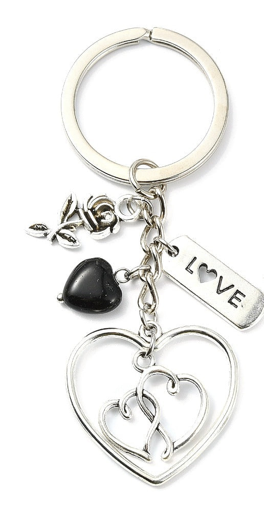 Black Onyx Key Chain w/Heart