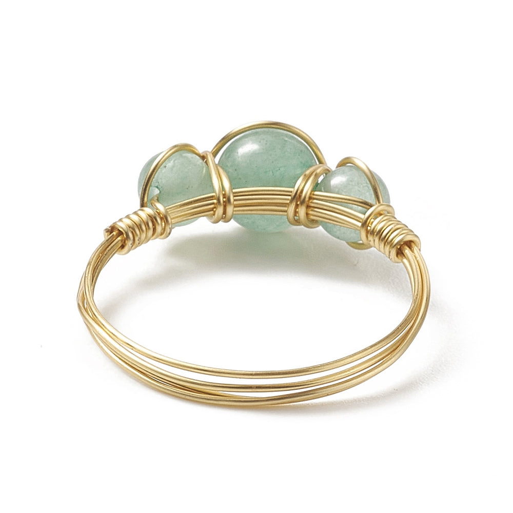 Green Aventurine Triple Bead Wire Wrapped Ring