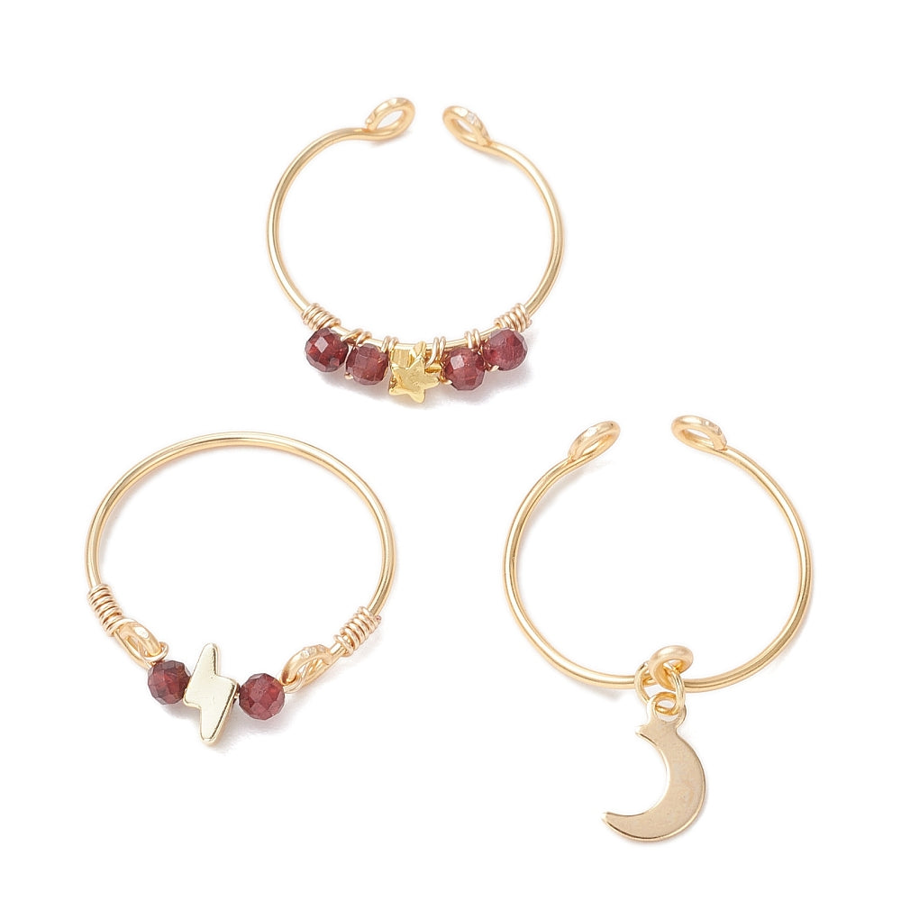 Garnet Wire-Wrapped Symbol Ring Set (3-Piece)