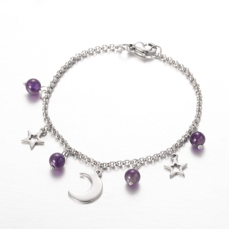 Moon & Star Amethyst Charm Bracelet